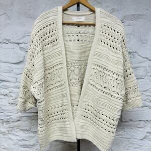 Lucky Brand Crochet Open Front Cardigan Cream S Boho western Oversized